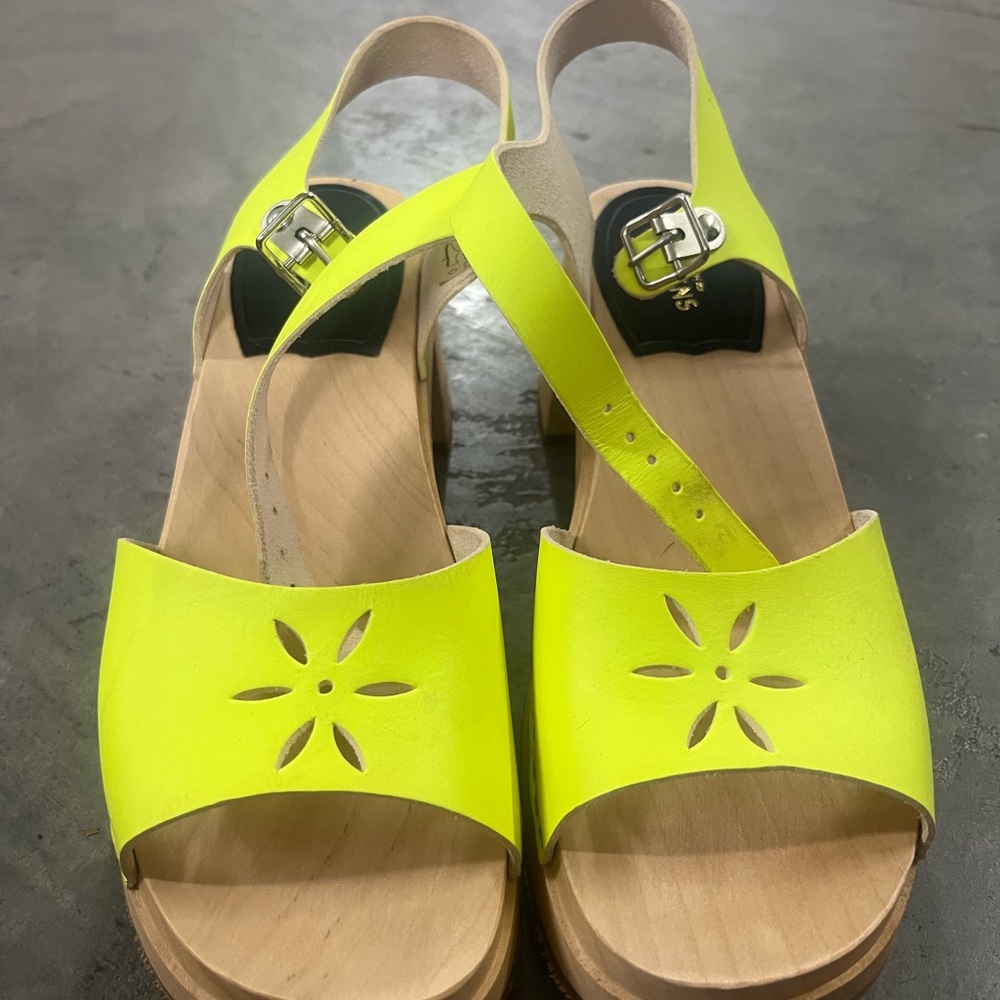 Swedish Hasbeens Yellow Sandals with Cutout Design